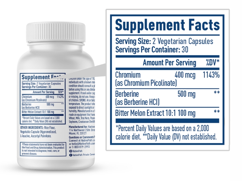 NativePath Berberine HCL Fat Burning Supplement Facts Ingredients